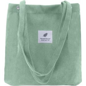 Women Pea Green Imported Corduroy Small Canvas Shoulder Handy Tote Bag